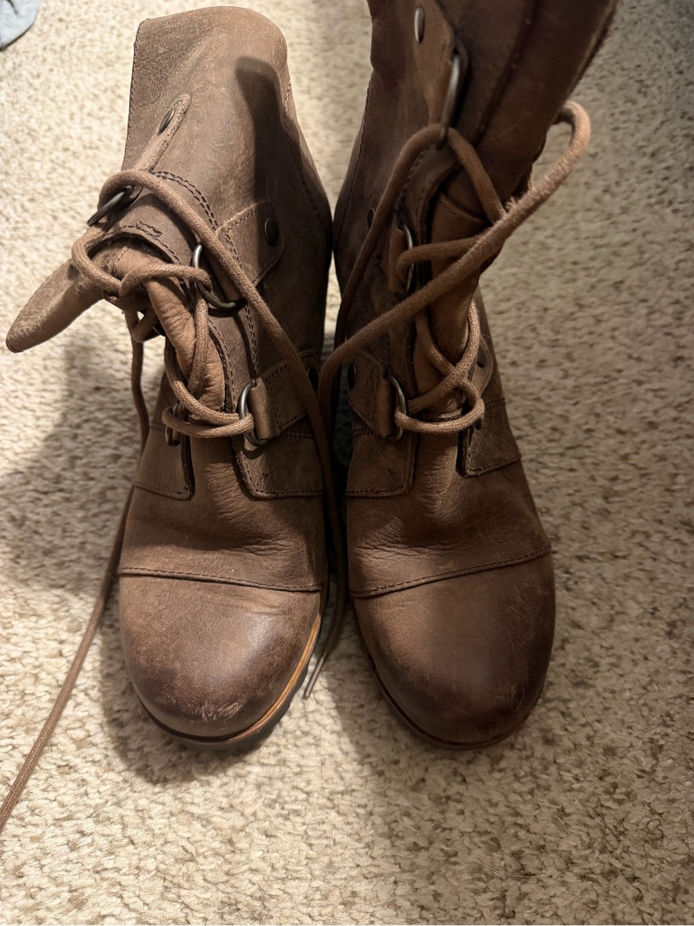 Sorel Brown Leather Lace-Up Wedge Boots